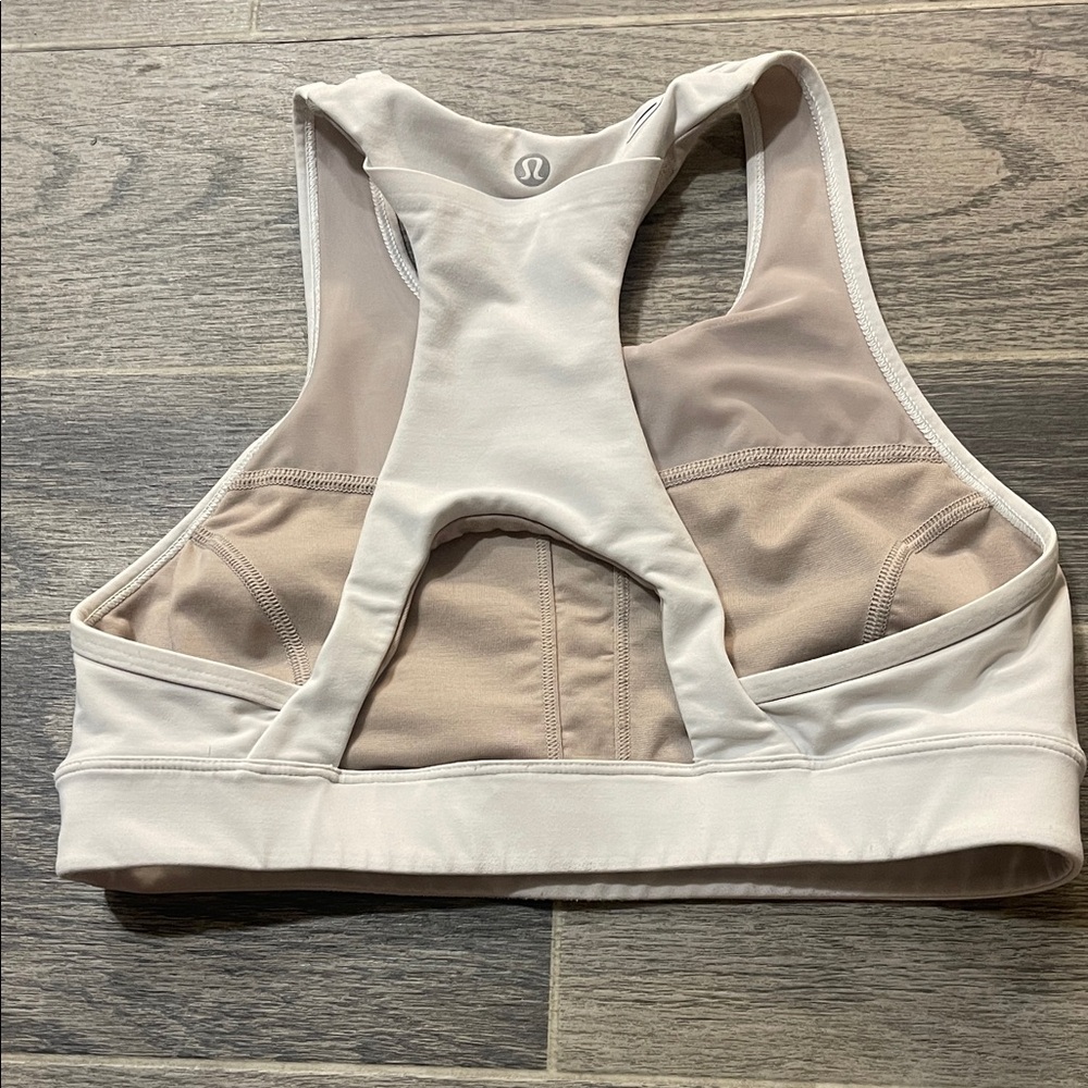 lululemon athletica Cream Racerback Sports Bra with Blush Panels